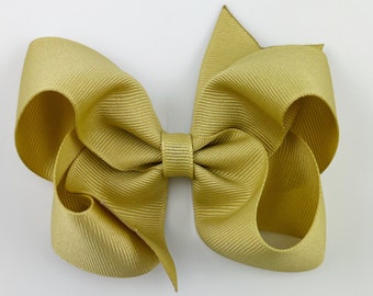Athletic Gold 4” inch Hair Bow, Medium Girls Hair Bows / Large Baby Hair Bows, Boutique Bow Hair Clips, Hair bows on clips Barrettes