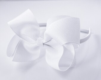 Witte strik hoofdband, grote meisjes hoofdband, satijn gevoerde harde hoofdband 4" Boutique Ribbon Bow op hoofdband voor meisjes, hoofdbanden met strikken