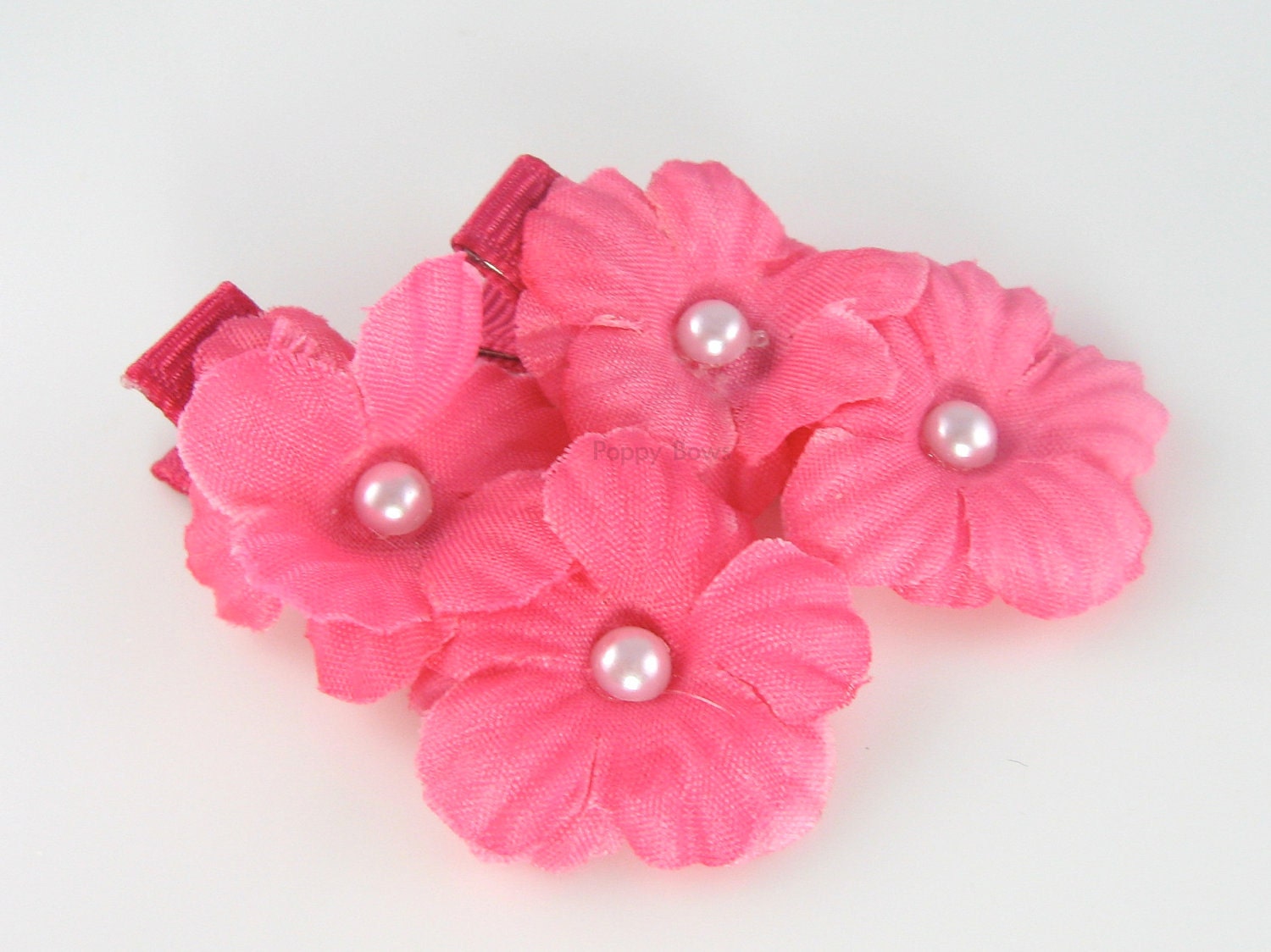 2x Kids Girl Mini Chiffon Flowers with Pearl Fake Rhinestone Hair Clip Barrettes