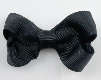 Black 2 inch Hair Bow, extra small boutique bow on non slip clip for baby girls, small hair bows, cute hair bows, barrette, non slip