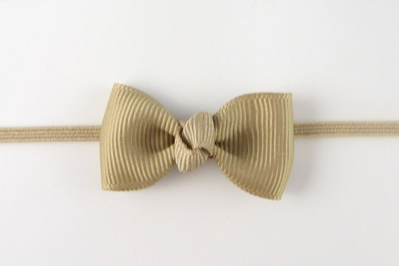 Newborn Headband Khaki Tan Tiny Bow on Skinny Elastic Smallest Bow Headband All Sizes Newborn Toddler Girl