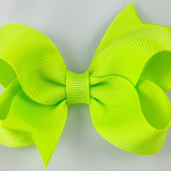 Neon Green 3" inch Hair Bow, Small Girls Hair Bows / Medium Baby Hair Bows, hair clips with bows for baby girls barrettes, neon hair bows