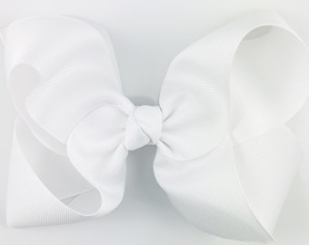 White Hair Bow for Girls / Extra Large 6 inch Grosgrain Girls Hair Bows, Toddlers, Big Hairbows, White Hair Clip with Bows