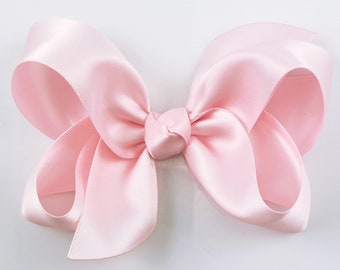 Light Pink Satin Hair Bow 4 inch girls hair bow, satin hair bows on clips, Hair bows for Girls, wedding flower girl hair bows Easter bows