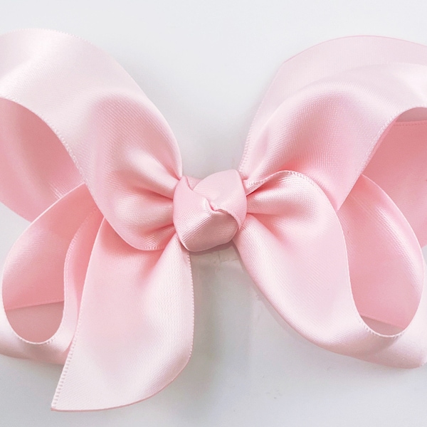 Light Pink Satin Hair Bow 4 inch girls hair bow, satin hair bows on clips, Hair bows for Girls, wedding flower girl hair bows Easter bows