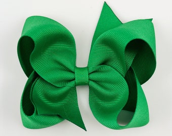 Emerald Green 4” inch Hair Bow, Medium Girls Hair Bows / Large Baby Hair Bows, Boutique Bow Hair Clips, Hair bows on clips Barrettes