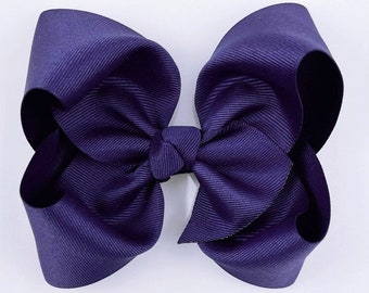 Dark Purple Hair Bow / 5 inch Bows / Girls Hair Bows / Hair Bows Clip / Hair Bows Toddler / Grosgrain Bows / Barrette Hair Bows for Girl