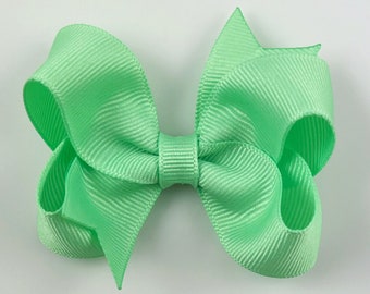 Mint Green 3" inch Hair Bow, Small Girls Hair Bows / Medium Baby Hair Bows, hair clips with bows for baby girls barrettes, green hair bows