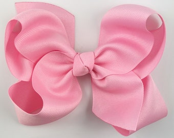 Pink Hair Bow for Girls in Cotton Candy / Extra Large 6 inch Grosgrain Girls Hair Bows, Toddlers, Big Hairbows, Light Pink Hair Clip Girl