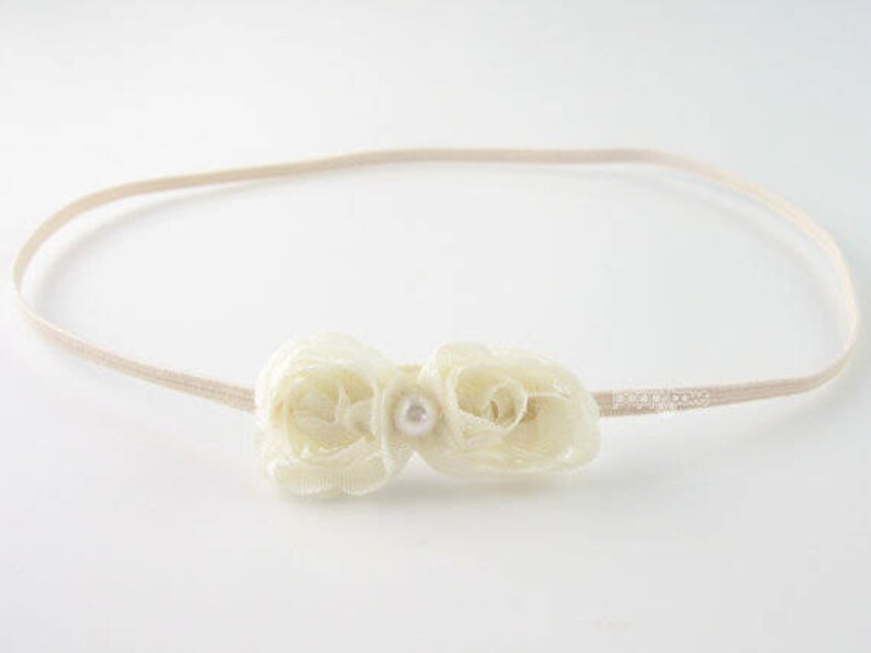 Baby Headband newborn headband small baby headband ivory baby headband baptism headband infants headbands elastic chiffon pearl