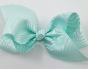 Blue Hair Bow / Hair Bows for Girls, Medium Hair Bows for Baby, Ribbon Hair Clip with Bows for Babies Fine Hair - Ice Aqua Loopy Bow