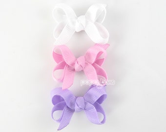3 Pack Baby Hair Bows / White, Orchid Pink, Lavender / Mini Boutique Newborn Hair Bow Clips / Infant Clips / 2 inch Extra Small Poppybows