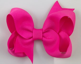 Princess Neon Pink 3" inch Hair Bow, Small Girls Hair Bows / Medium Baby Hair Bows, hair clips with bows for baby girls barrettes bright