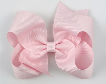Light Pink 4” inch Hair Bow, Medium Girls Hair Bows / Large Baby Hair Bows, Boutique Bow Hair Clips, Hair bows on clips Barrettes non slip