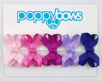 Baby Hair Bows 5 Pack Gift Set / Pinks and Purples / Bundle of Infant Hair Bows / Newborn to Toddler fine hair / non slip mini snap clip
