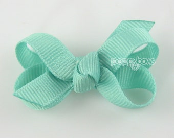 Lucite Baby Hair Bow, 2 inch Extra Small Mini Boutique Hair Bows for Babies / Mini Snap Clip / Infant Newborn Hair Bow / Aqua Blue Mint