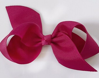 Pink Hair Bow / Hair Bows for Girls, Medium Hair Bows for Baby, Ribbon Hair Clip with Bows for Babies Fine Hair - Fuchsia Loopy Bow