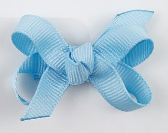 Light Blue Baby Hair Bow, 2 inch Extra Small Mini Boutique Hair Bows for Babies / Mini Snap Clip / Infant Newborn Hair Bow / Solid Color