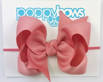 Pink Baby Headband in Dusty Rose - 4 inch Bow Headbands for Baby / Baby Headbands with Big Bows / Large Bow Baby Head Band Grosgrain Ribbon