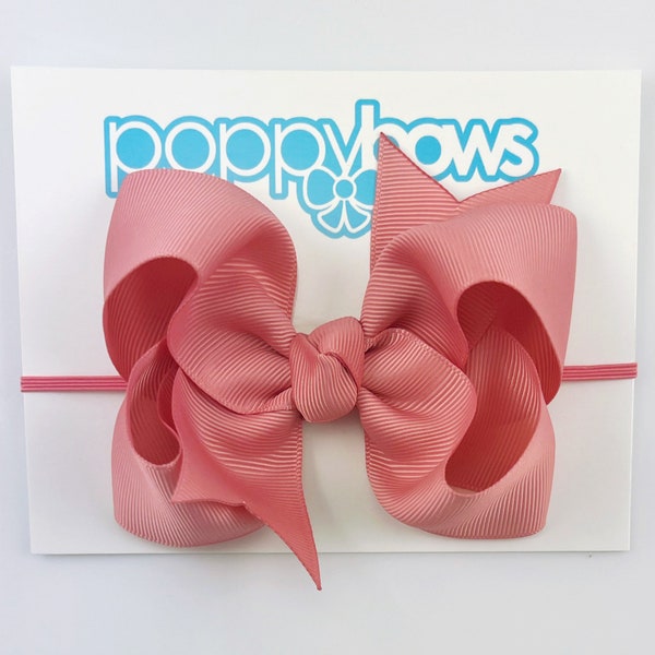 Pink Baby Headband in Dusty Rose - 4 inch Bow Headbands for Baby / Baby Headbands with Big Bows / Large Bow Baby Head Band Grosgrain Ribbon