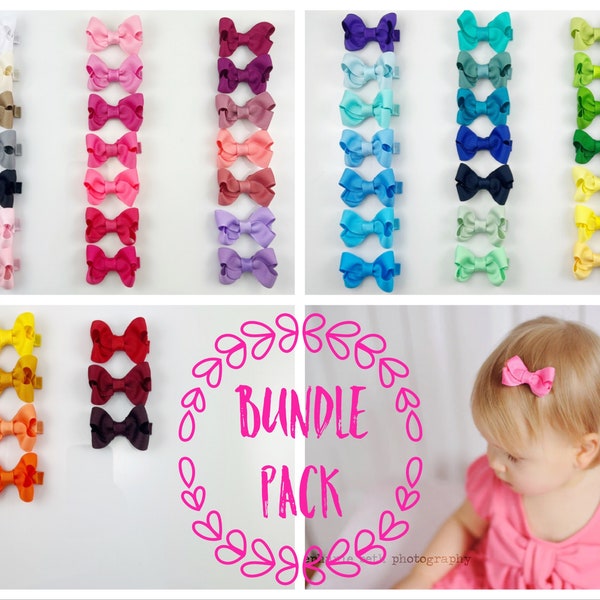 BUNDLE / Choose Your Colors / Extra Small 2" Baby Hair Bows / Girls Hair Bows on Clips / Non Slip Infant Newborn Toddler / Cute 2 inch Small