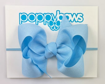 Baby Headband in Light Blue - 4 inch Bow Headbands for Baby / Baby Headbands with Big Bows / Large Bow Baby Head Band / Grosgrain Ribbon