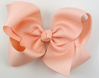 Hair Bows for Girls in Peach / Extra Large 6 inch Grosgrain Girls Hair Bows, Toddlers, Big Hairbows, light coral hair clip with bow