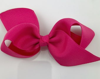 Pink Hair Bow / Hair Bows for Girls, Medium Hair Bows for Baby, Ribbon Hair Clip with Bows for Babies Fine Hair - Shocking Pink Loopy Bow