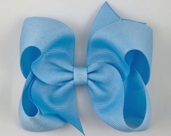 Light Blue 4” inch Hair Bow, Medium Girls Hair Bows / Large Baby Hair Bows, Boutique Bow Hair Clips, Hair bows on clips Barrettes non slip