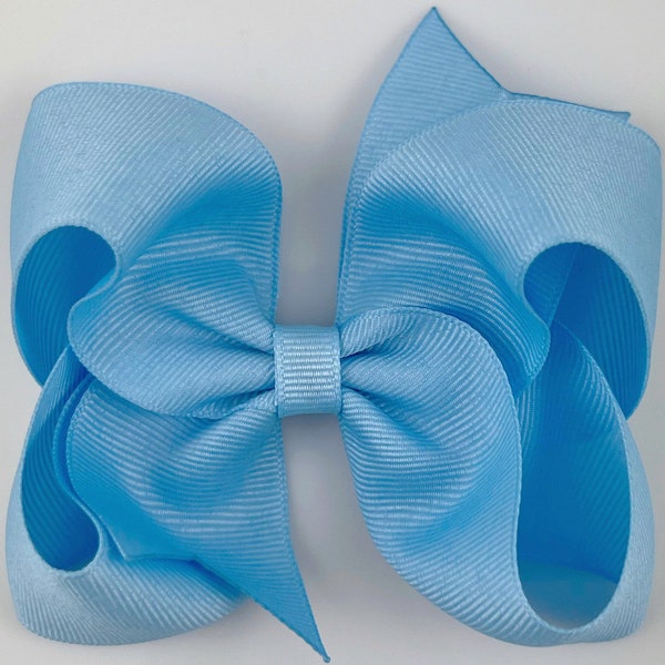 Light Blue 4” inch Hair Bow, Medium Girls Hair Bows / Large Baby Hair Bows, Boutique Bow Hair Clips, Hair bows on clips Barrettes non slip