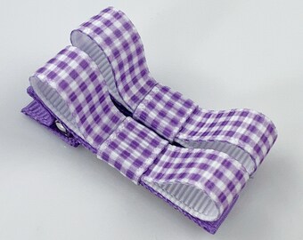 Purple Gingham Hair Clips, small hair clips, baby hair clips, girls hair bows, baby hair bows, baby barrettes pair butterflies bows