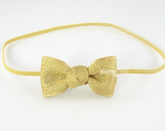 Baby Headband Gold - Tiny Bow / Baby Headbands / Baby Headband Bows / Newborn Headbands / Preemie Size Headbands / Christmas Baby Headband