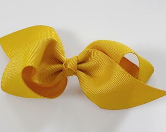 Mustard Hair Bow / Hair Bows for Girls, Medium Hair Bows for Baby Toddler Girl, Hair Bows on Clips, Yellow Hair Bows, Mustard Loopy Bow