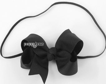 Baby Headband Black - 3 inch Bow Headbands for Baby / Baby Headbands with Small Bow / Infant Babies Head Band with Bows, Black Bow Headbands