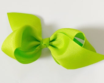 Green Hair Bow / Hair Bows for Girls, Medium Hair Bows for Baby, Ribbon Hair Clip with Bows for Babies Fine Hair - Lime Green Loopy Bow