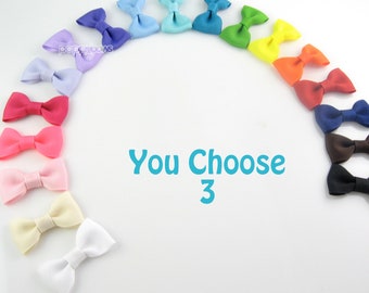 CHOOSE 3 Colors / Baby Hair Bows / Mini Pinched Baby Hair Clips / Extra Small Infant Hair Bows / Newborn Hair Bows on Snap Clips / Bundle