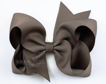 Mushroom / Taupe 4” inch Hair Bow, Medium Girls Hair Bows / Large Baby Hair Bows, Boutique Bow Hair Clips, Hair bows on clips Barrettes