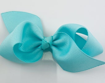 Blue Hair Bow / Hair Bows for Girls, Medium Hair Bows for Baby, Ribbon Hair Clip with Bows for Babies Fine Hair - Aqua Loopy Bow