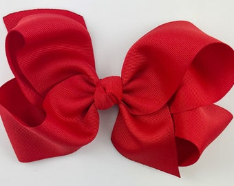 Red Hair Bows for Girls / Extra Large 6 inch Grosgrain Girls Hair Bows, Toddlers, Big Hairbows, Red Hair Clip, Clips with Boutique Bows