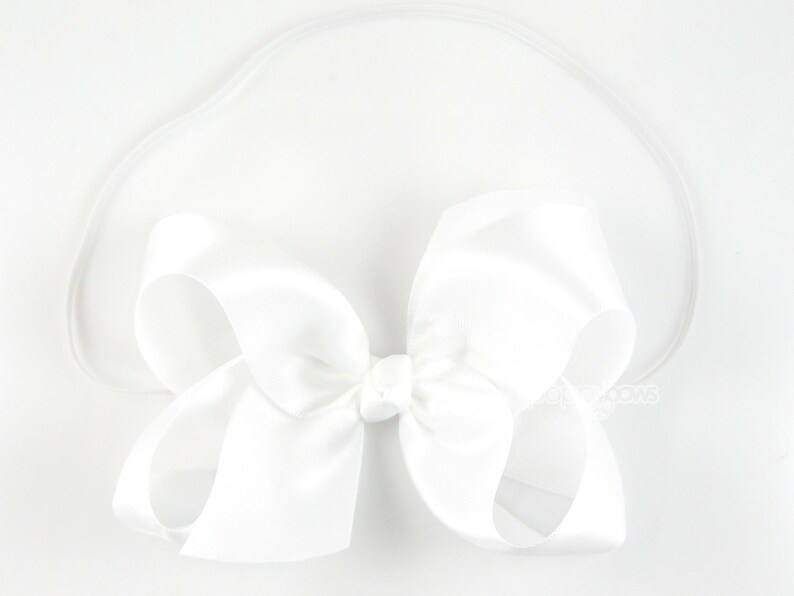 bow headband white baby headband big boutique bow 4 4 inch bow wedding baby Easter baby headband girls headband satin headband