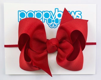 Baby Headband Red - 4 inch Bow Headbands for Baby / Baby Headbands with Big Bows / Large Bow Baby Head Band / Grosgrain Ribbon Solid Color
