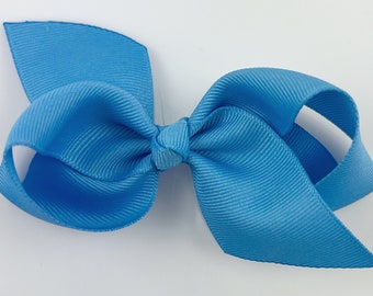 Blue Hair Bow / Hair Bows for Girls, Medium Hair Bows for Baby, Ribbon Hair Clip with Bows for Babies Fine Hair - Sky Blue Loopy Bow