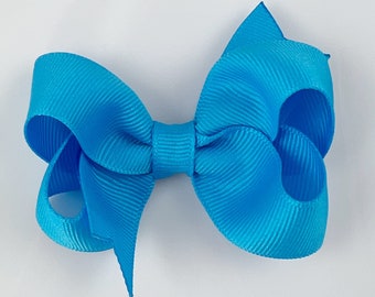 Island blue 3" inch Hair Bow, Small Girls Hair Bows / Medium Baby Hair Bows, hair clips with bows for baby girls barrettes, blue hair bows