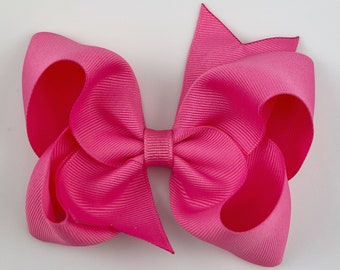 Hot Pink 4” inch Hair Bow, Medium Girls Hair Bows / Large Baby Hair Bows, Boutique Bow Hair Clips, Hair bows on clips Barrettes non slip