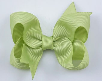 Celery Green 3" inch Hair Bow, Small Girls Hair Bows / Medium Baby Hair Bows, hair clips with bows for baby girls barrettes, light green