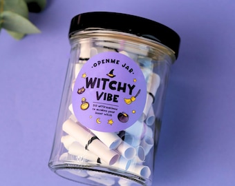 Witchy Vibe Glas, Affirmationsglas, Geschenk für die beste Freundin, Empowerment Karten, Bad Bitch Energie, weibliches Geschenk, mystische gotische Noten, schwarzer Humor