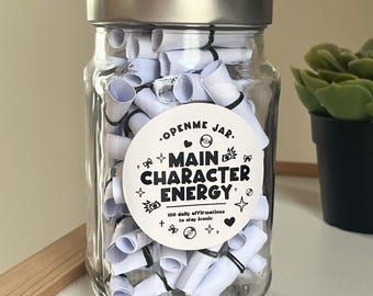 Manifestationsglas mit täglichen Affirmationen, Hauptcharakter Vibes Geschenk, positive Affirmationskarten, Self Care Ritual, ästhetisches Raumdekor