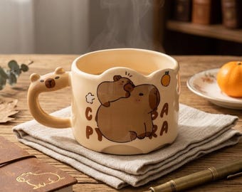 Taza de café con diseño de capibara, regalos estéticos de capibara para mujeres y hombres, taza de cerámica con meme de animales divertidos, regalo para amantes de los roedores con decoración zen de capibara.