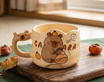 Taza de café con diseño de capibara, taza de cerámica estética, regalo divertido con meme de animales para mujeres y hombres, decoración moderna para escritorio de oficina, impresión artística de capibara de alta calidad.