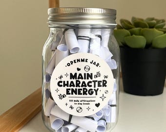 Main Character Energy Affirmation Jar, Daily Motivation cards, Confidence Boost, mental health gift, birthday for her, Badass Bitch Quotes